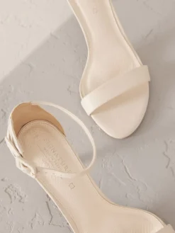 Next Signature Premium Leather Round Toe Buckle Detail Mid Simple Sandals Bone Sale