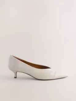 Next Standard/Wide Fit Point Toe Low Kitten Heels Shoes Bone Clearance