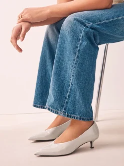 Next Standard/Wide Fit Point Toe Low Kitten Heels Shoes Bone Clearance
