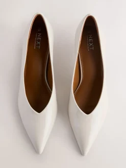 Next Standard/Wide Fit Point Toe Low Kitten Heels Shoes Bone Clearance
