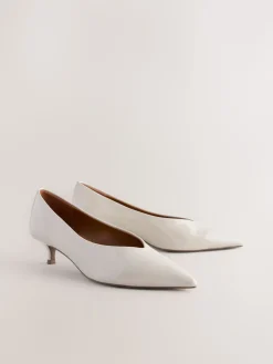 Next Standard/Wide Fit Point Toe Low Kitten Heels Shoes Bone Clearance