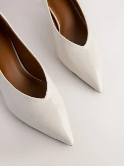 Next Standard/Wide Fit Point Toe Low Kitten Heels Shoes Bone Clearance