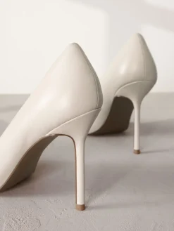 Next Leather Point Toe Court Shoes Bone White Sale