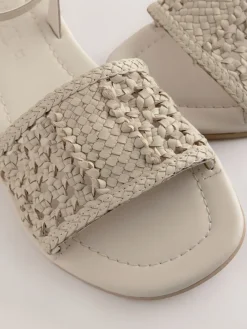 Next Standard/Wide Fit Woven Flat Sandals Bone White Leather