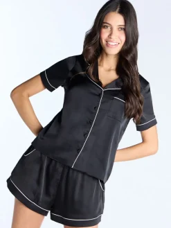 Boux Avenue Luxe Satin Short Pyjamas Set Black Discount