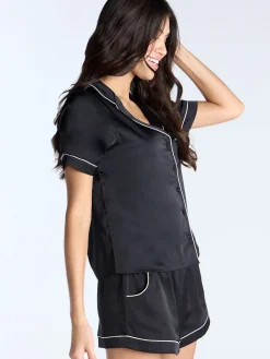 Boux Avenue Luxe Satin Short Pyjamas Set Black Discount