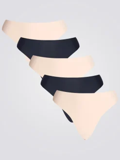 Boux Avenue Black/Nude Seamless Microfibre Thongs 5 Pack Online