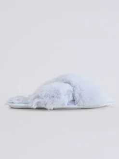 Boux Avenue Bow Embroidered Cross Band Slider Slippers Blue Outlet