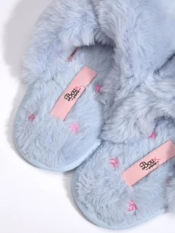 Boux Avenue Bow Embroidered Cross Band Slider Slippers Blue Outlet