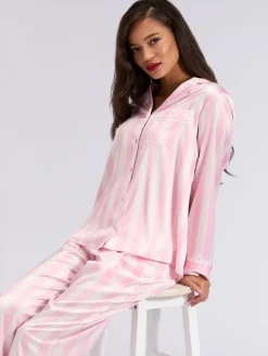 Boux Avenue Oversized Satin Revere & Pyjamas Set Pink Online