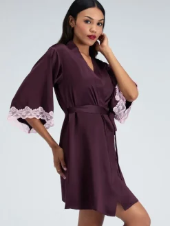 Boux Avenue Purple Amelia Satin Short Robe New