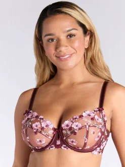 Boux Avenue Evelyn Floral Embroide Balconette Bra Red Outlet