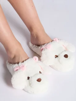 Boux Avenue White Dog Borg Mules Clearance