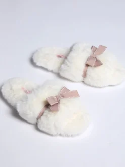 Boux Avenue Plush Bow Mix Slipper Sliders White Hot