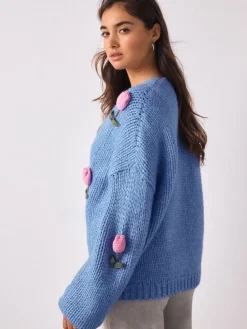 Next Bright Blue 3D Tulip Soft Touch Chunky Knit Cardigan Best