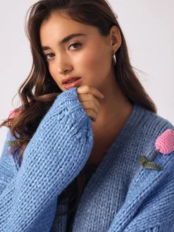 Next Bright Blue 3D Tulip Soft Touch Chunky Knit Cardigan Best