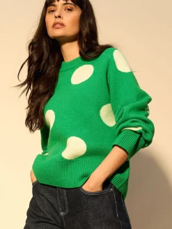 Next Bright Green Spot Crew Neck Knitted Jumper with Wool Best