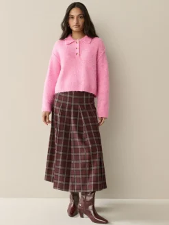 Next Boucle Long Sleeve Polo Jumper Bright Pink Outlet