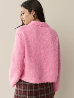 Next Boucle Long Sleeve Polo Jumper Bright Pink Outlet