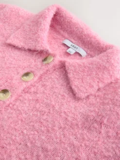 Next Boucle Long Sleeve Polo Jumper Bright Pink Outlet