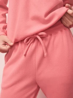 Next Bright Pink Cosy Waffle Long Sleeve Pyjamas Discount