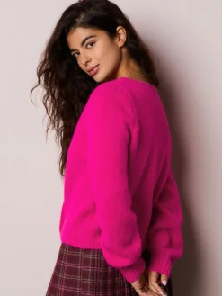 Next Heart Button Cardigan With Wool Bright Pink New