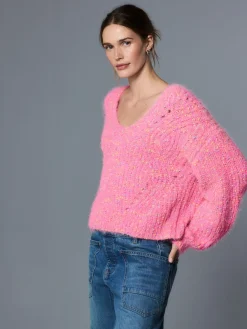 Next Fuzzy Texture V-Neck Knitted Jumper Bright Pink Neppy Sale