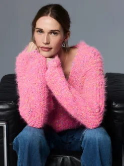 Next Fuzzy Texture V-Neck Knitted Jumper Bright Pink Neppy Sale