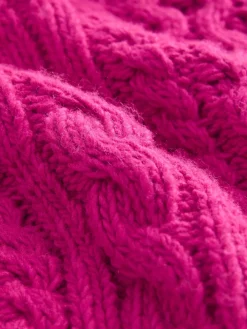 Next Roll Neck Cable Longline Jumper with Wool Bright Pink Hot