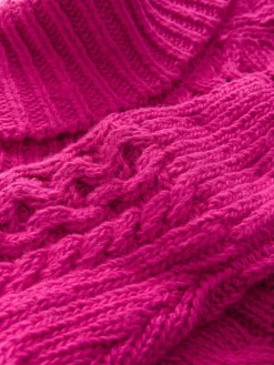 Next Roll Neck Cable Longline Jumper with Wool Bright Pink Hot