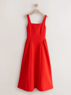 Next Occasion Cinched Waist Maxi Dress Bright Red New
