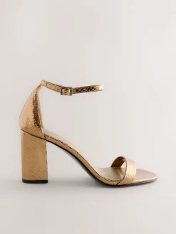 Next Bronze Standard/Wide Fit Block Heel Sandals Outlet