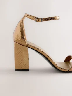 Next Bronze Standard/Wide Fit Block Heel Sandals Outlet