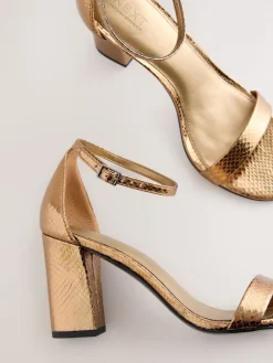 Next Bronze Standard/Wide Fit Block Heel Sandals Outlet