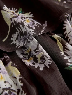 Next Printed High Neck Tiered Occasion Maxi Dress Brown Floral Best