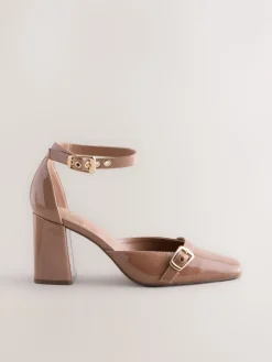 Next Forever Comfort® Buckle Closed Toe Block Heels Brown Online