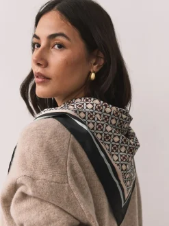 Next Brown Geometric Print Satin Square Scarf New