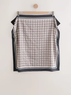 Next Brown Geometric Print Satin Square Scarf New