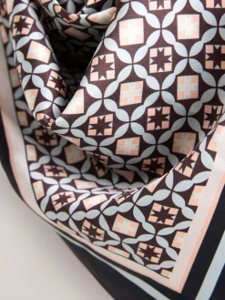 Next Brown Geometric Print Satin Square Scarf New
