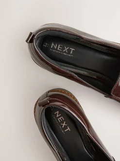 Next Standard/Wide Fit Forever Comfort® Slip On Clean Chunky Sole Loafers Brown Patent Sale