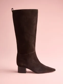 Next Tabitha Simmons x Cassidy Knee High Block Heel Boots Brown Suede Clearance