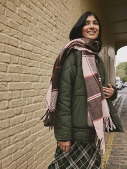 Next Brown Textured Check Midweight Scarf Outlet