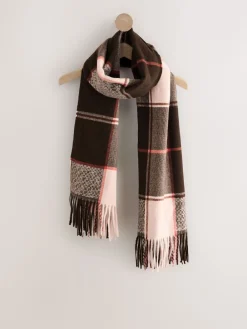 Next Brown Textured Check Midweight Scarf Outlet
