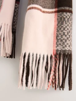 Next Brown Textured Check Midweight Scarf Outlet