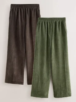 Next Brown/Khaki Wide Leg Soft Cord Trousers 2 Pack Best