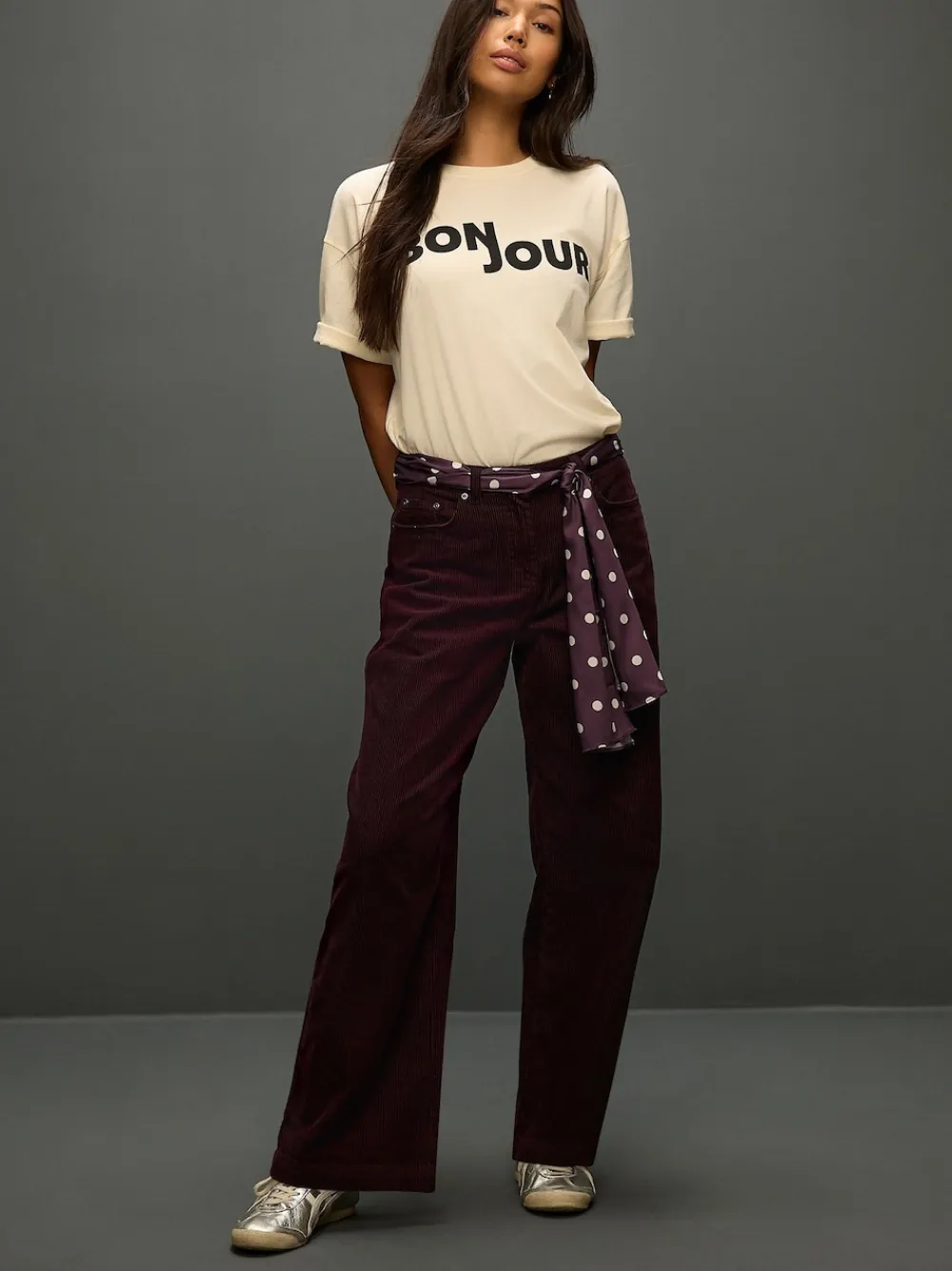 Next Cord Wide Leg Trousers With Scarf Burgundy Red Best