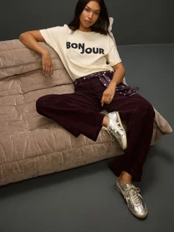 Next Cord Wide Leg Trousers With Scarf Burgundy Red Best