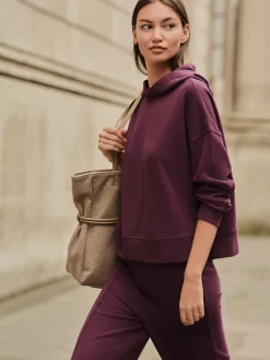 Next Burgundy Red Cosy Soft Touch Rib Overhead Hooded Jumper Sweatshirt Best