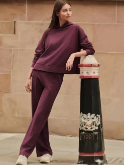 Next Burgundy Red Cosy Soft Touch Rib Overhead Hooded Jumper Sweatshirt Best