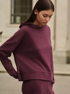 Next Burgundy Red Cosy Soft Touch Rib Overhead Hooded Jumper Sweatshirt Best